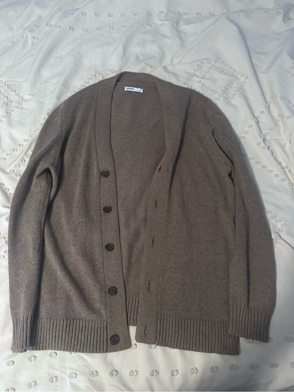 Sonoma Men's Taupe Button-Up Cardigan Sweater